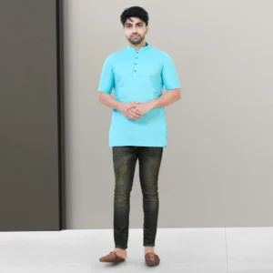Half Sleeve Cotton Plain Short Kurta