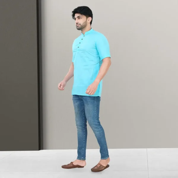 Half Sleeve Cotton Plain Short Kurta - Image 4