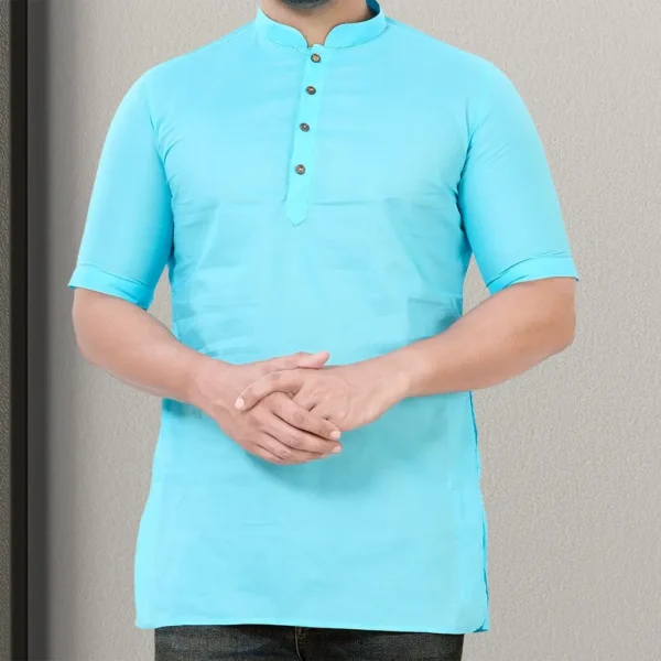 Half Sleeve Cotton Plain Short Kurta - Image 3